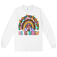 White He Is Risen Rainbow Long Sleeve Tee - BundleAndBundleShop