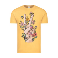 Vintage Mustard hand peace sign Vintage Tee - MaliasSmallBusiness