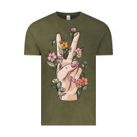 Vintage Olive hand peace sign Vintage Tee - MaliasSmallBusiness