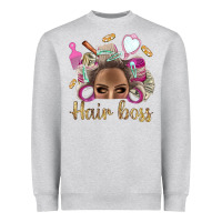 Heather Grey Hair Boss Afro Messy Bun With Money Bbs Heavyweight Sweatshirt - BundleAndBundleShop