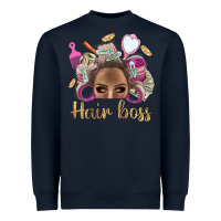 Navy Hair Boss Afro Messy Bun With Money Bbs Heavyweight Sweatshirt - BundleAndBundleShop