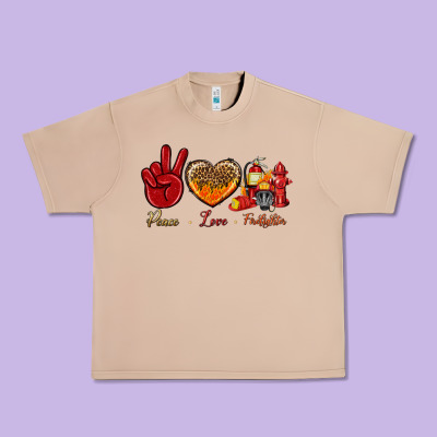 Peace Love Firefighter Urban Heavy Tee Designed By Nancycooperartshop