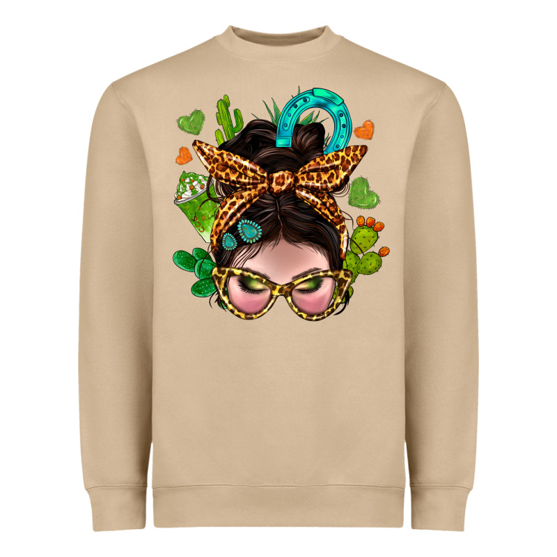 Western  Messy Bun With Cactus Heavyweight Sweatshirt by BundleAndBundleShop | Teevron
