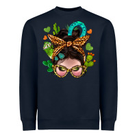 Navy Western  Messy Bun With Cactus Heavyweight Sweatshirt - BundleAndBundleShop