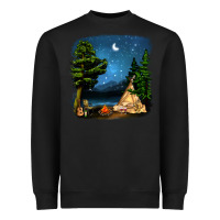 Black Night Glamping Camp With Wine Heavyweight Sweatshirt - BundleAndBundleShop