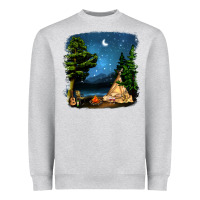 Heather Grey Night Glamping Camp With Wine Heavyweight Sweatshirt - BundleAndBundleShop