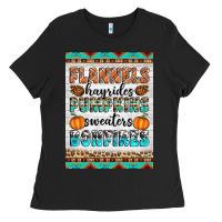 Black Flannels Hayrides Pumpkins Sweaters Bonfires Ladies Tee - Artiststas