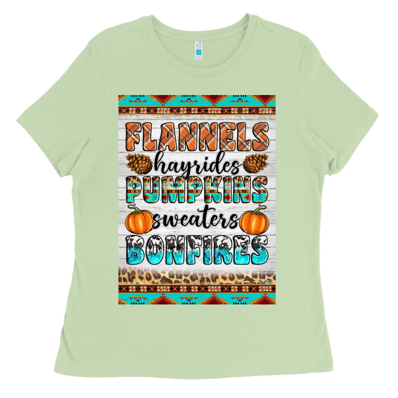 Flannels Hayrides Pumpkins Sweaters Bonfires Ladies Tee by Artiststas | Teevron