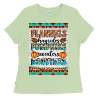 Matcha Flannels Hayrides Pumpkins Sweaters Bonfires Ladies Tee - Artiststas