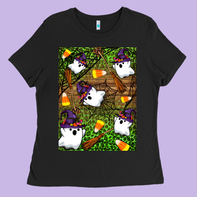Halloween Ghost Ladies Tee Designed By Artiststas