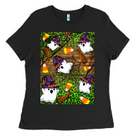 Black Halloween ghost Ladies Tee - Artiststas