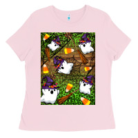 Bubblegum Pink Halloween ghost Ladies Tee - Artiststas
