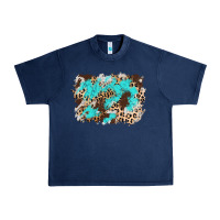 Navy cowhide leopard turquoise background Urban Heavy Tee - AdoDesignShop