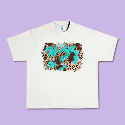Cowhide Leopard Turquoise Background Urban Heavy Tee Designed By Adodesignshop