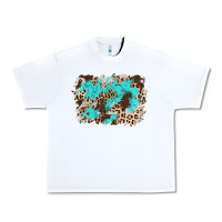 White cowhide leopard turquoise background Urban Heavy Tee - AdoDesignShop