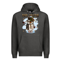 Charcoal Heather merry christmas snowman Premium Hoodie - CowGirlArtShop