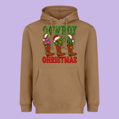 Cowboy Christmas Boots Cactus Heavyweight Hoodie Designed By Cowgirlartshop