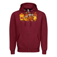 Burgundy Thanksgiving Coffee Cups Zipper Hoodie - texasbilliewilder