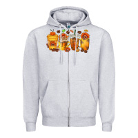 Heather Grey Thanksgiving Coffee Cups Zipper Hoodie - texasbilliewilder