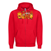 Red Thanksgiving Coffee Cups Zipper Hoodie - texasbilliewilder