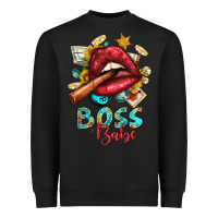 Black Western Boss Babe Cigar Lip Heavyweight Sweatshirt - BundleAndBundleShop