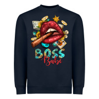 Navy Western Boss Babe Cigar Lip Heavyweight Sweatshirt - BundleAndBundleShop