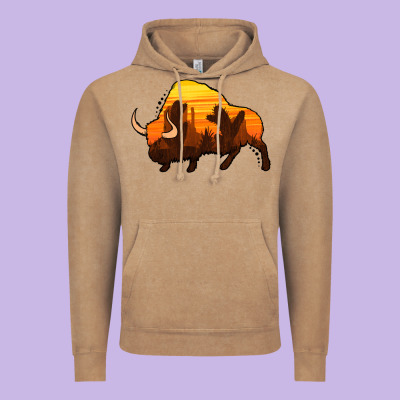 Western Bison Vintage Hoodie Designed By Jasminsmagicworld