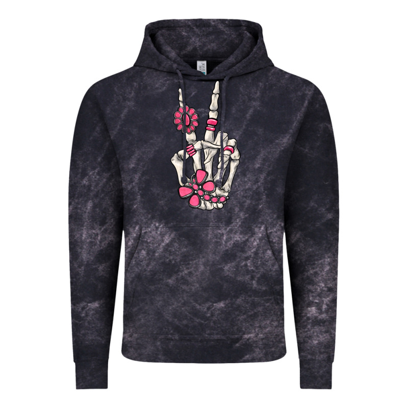 Pink Gemstone Peace Skeleton Hand Vintage Hoodie by MaliasSmallBusiness | Teevron