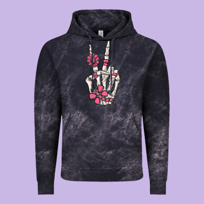 Pink Gemstone Peace Skeleton Hand Vintage Hoodie Designed By Maliassmallbusiness