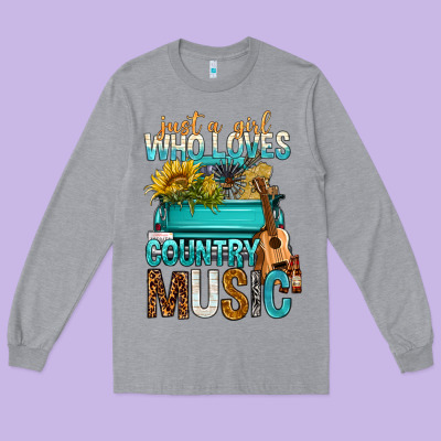 Just A Girl Who Loves Country Music Long Sleeve Tee Designed By Bundleandbundleshop