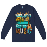 Navy Just A Girl Who Loves Country Music Long Sleeve Tee - BundleAndBundleShop