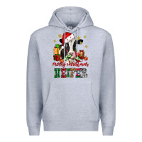 Heather Grey merry christmas heifer cow Premium Hoodie - CowGirlArtShop