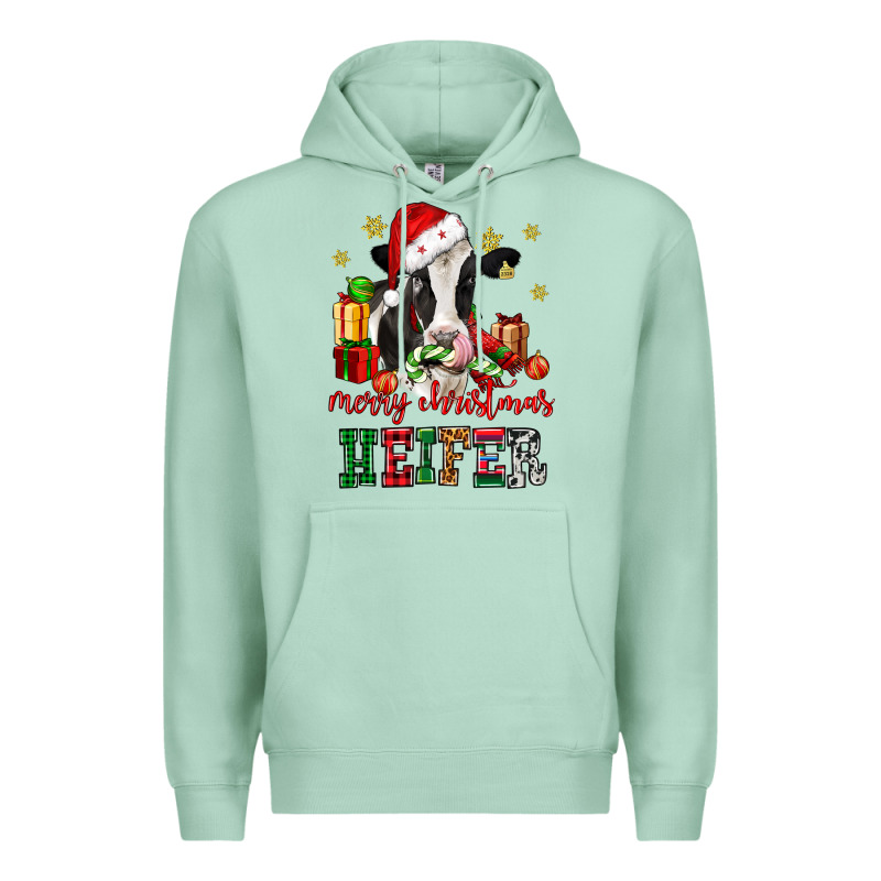 Merry Christmas Heifer Cow Premium Hoodie by CowGirlArtShop | Teevron