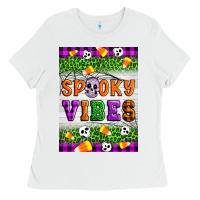 White Halloween Spooky Vibes Ladies Tee - Artiststas