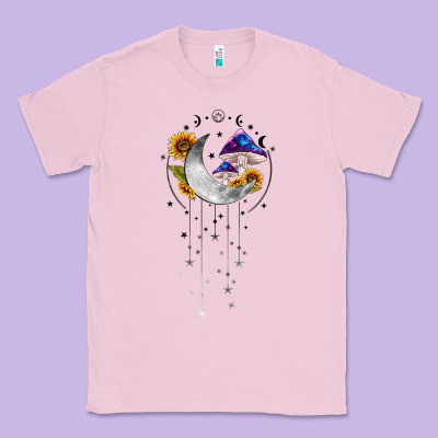 Moon And Mushrooms With Sunflower Classic Tee Designed By Maliassmallbusiness