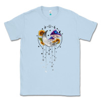 Dusty Blue moon and mushrooms with sunflower Classic Tee - MaliasSmallBusiness