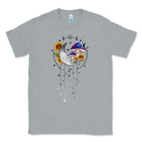 Heather Grey moon and mushrooms with sunflower Classic Tee - MaliasSmallBusiness