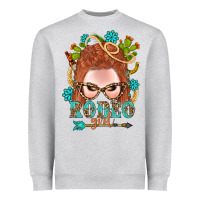 Heather Grey Western Rodeo Girl Braid Red Hair Heavyweight Sweatshirt - BundleAndBundleShop