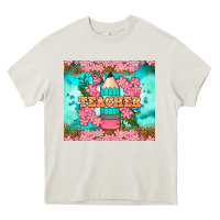 Cream teacher floral pencil tumbler Heavy Core Tee - BundleAndBundleShop