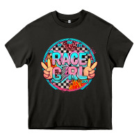 Asphalt race girl with leopard and peace hand Heavy Core Tee - AdoDesignShop
