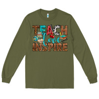 Army Green Teach Love Inspire With Leopard Long Sleeve Tee - BundleAndBundleShop