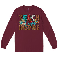 Burgundy Teach Love Inspire With Leopard Long Sleeve Tee - BundleAndBundleShop