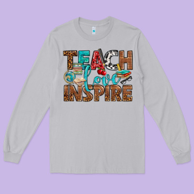 Teach Love Inspire With Leopard Long Sleeve Tee Designed By Bundleandbundleshop