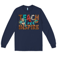 Navy Teach Love Inspire With Leopard Long Sleeve Tee - BundleAndBundleShop