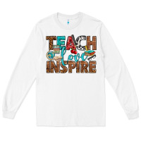 White Teach Love Inspire With Leopard Long Sleeve Tee - BundleAndBundleShop