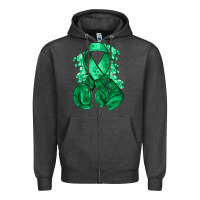 Charcoal Heather Emerald green ribbon Liver Cancer boxing gloves Zipper Hoodie - NancyCooperArtShop