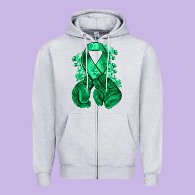 Emerald Green Ribbon Liver Cancer Boxing Gloves Zipper Hoodie Designed By Nancycooperartshop