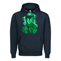 Navy Emerald green ribbon Liver Cancer boxing gloves Zipper Hoodie - NancyCooperArtShop
