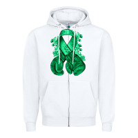 White Emerald green ribbon Liver Cancer boxing gloves Zipper Hoodie - NancyCooperArtShop