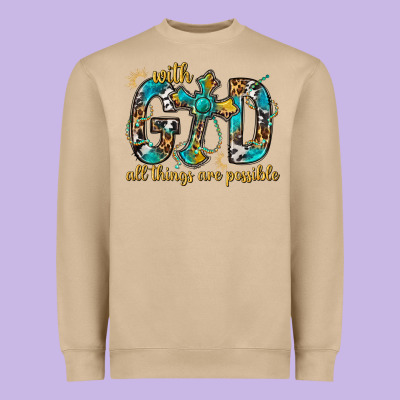 With God All Things Are Possible With Cross Heavyweight Sweatshirt Designed By Bundleandbundleshop